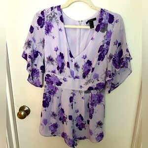 Forever 21 Purple Flutter Sleeve Romper Small